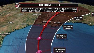 ハリケーン・デルタの予想進路