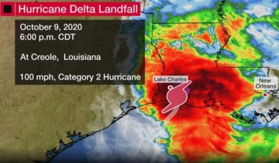 午後3時現在のハリケーン・デルタの予想進路