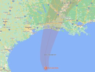 ハリケーン・デルタの予想進路