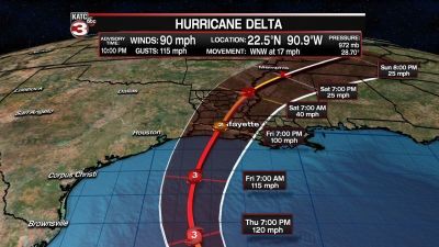ハリケーン・デルタの予想進路